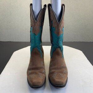 Womens Brown Leather RC4901 Boots Size 8.5 M Pull On,Embroidery